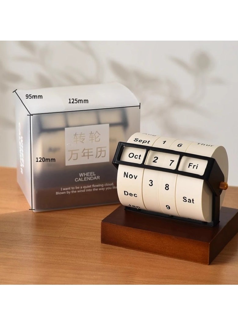 Generic Rotary Perpetual Desk Calendar,Wooden Wheeling Calendar Month Week Day Date Display for Home Office,Reusable Reminder List Travel Record Card (Wheel Perpetual Calendar)  - Image 3