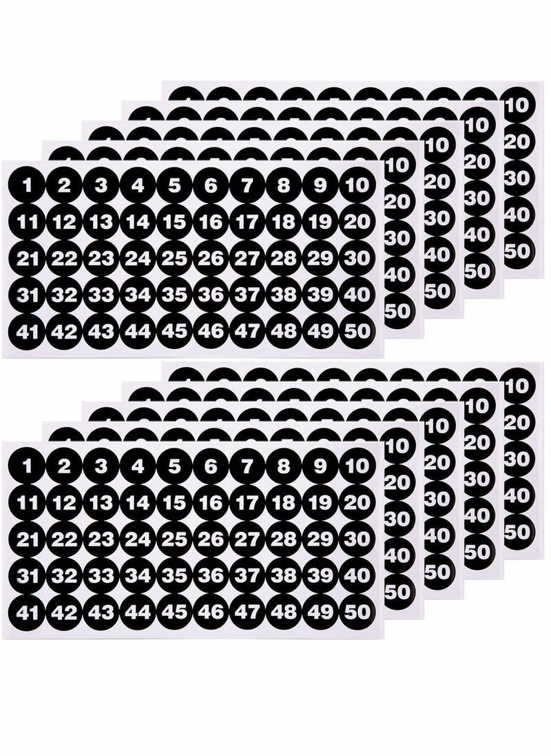 Excefore - Number Stickers, Consecutive Number Stickers (1-50) 2.54cm Number Labels Waterproof Self-Adhesive Universal Label for Indoor Outdoor Daily Storage Uses (10 Sheets) - Image 1