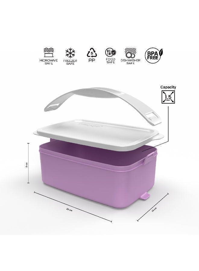 EasyGO Easy-Go 1.5L Portable Lunch Box with Handle- Unsectioned – Microwave, Freezer & Dishwasher Safe - Image 3