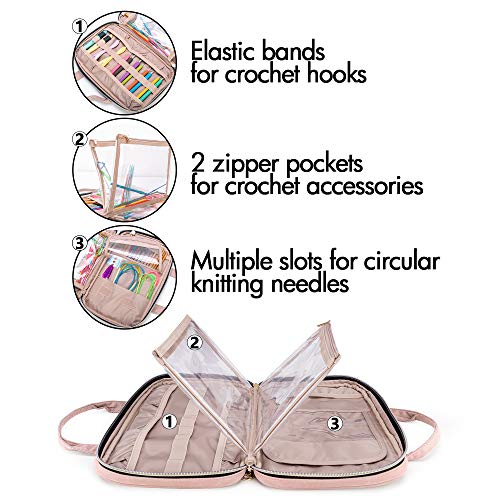 Yarwo Knitting Needles Case (up to 10.6"), Crochet Hooks Organizer with Double Handle for Circular Knitting Needles and Accessories, Dusty Rose (Bag Only) - Image 3
