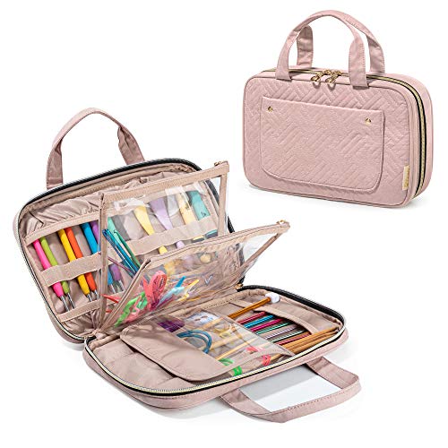Yarwo Knitting Needles Case (up to 10.6"), Crochet Hooks Organizer with Double Handle for Circular Knitting Needles and Accessories, Dusty Rose (Bag Only) - Image 1
