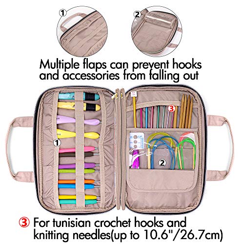 Yarwo Knitting Needles Case (up to 10.6"), Crochet Hooks Organizer with Double Handle for Circular Knitting Needles and Accessories, Dusty Rose (Bag Only) - Image 2
