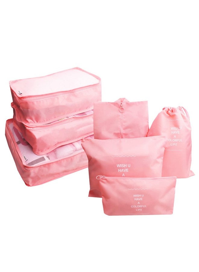 GUIFIER 7 Pieces Travel Packing Cubes Compression Pouches, Storage Packing Organizers Laundry Bags Set, Travel Luggage Organizer Packing Bags for Travel Clothes Luggage Suitcase Organizers (Pink) - Image 1