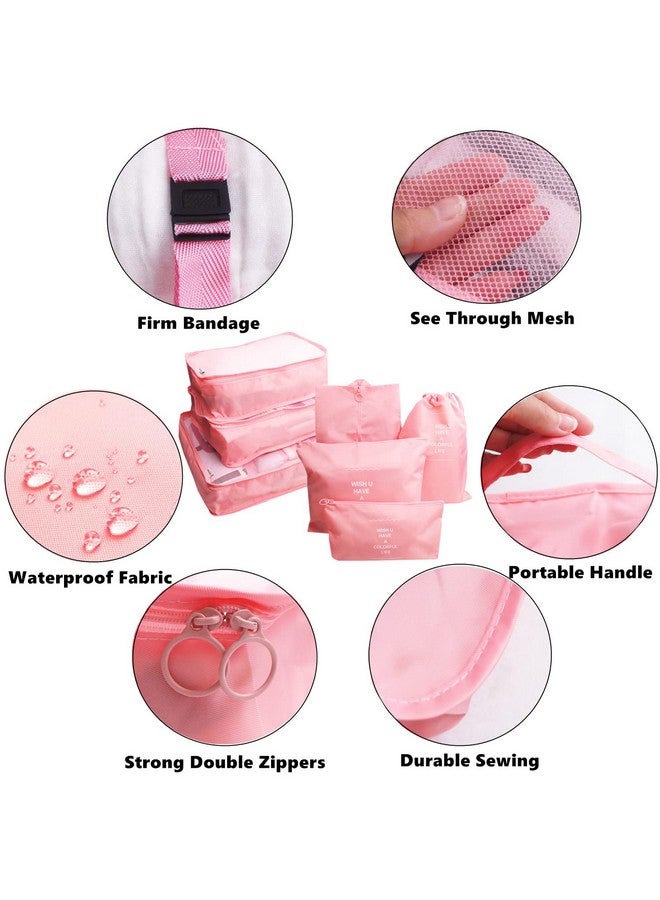 GUIFIER 7 Pieces Travel Packing Cubes Compression Pouches, Storage Packing Organizers Laundry Bags Set, Travel Luggage Organizer Packing Bags for Travel Clothes Luggage Suitcase Organizers (Pink) - Image 4