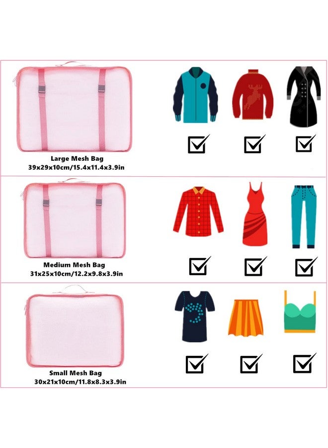 GUIFIER 7 Pieces Travel Packing Cubes Compression Pouches, Storage Packing Organizers Laundry Bags Set, Travel Luggage Organizer Packing Bags for Travel Clothes Luggage Suitcase Organizers (Pink) - Image 2