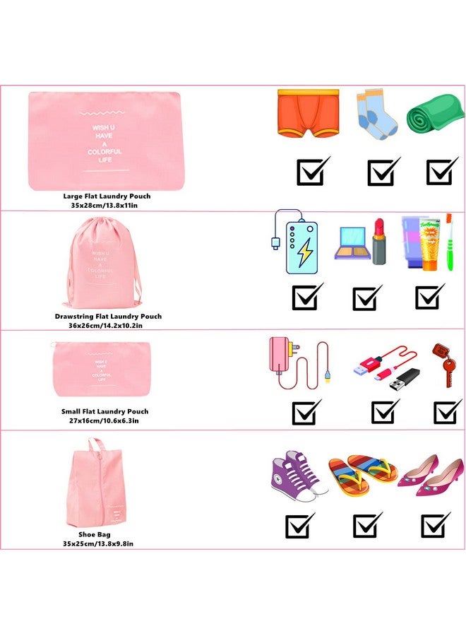 GUIFIER 7 Pieces Travel Packing Cubes Compression Pouches, Storage Packing Organizers Laundry Bags Set, Travel Luggage Organizer Packing Bags for Travel Clothes Luggage Suitcase Organizers (Pink) - Image 3