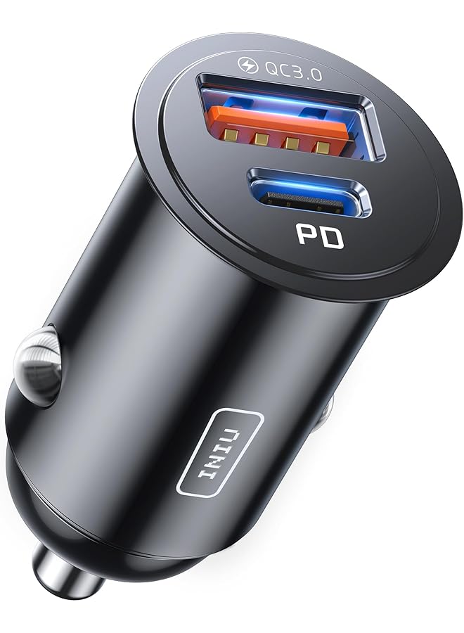 اي ان اي يو شاحن سيارة، محول شاحن سيارة 60 وات 5 أمبير، منفذين (يو إس بي سي + يو إس بي إيه) 5 أمبير، شحن سريع QC 3.0 Pd، شاحن ميني يو إس بي سي معدني بالكامل لأجهزة آيفون 16 15 14 13 12 برو ماكس وآيباد وسامسونج S23 S22 S21 وآير بودز - Image 1