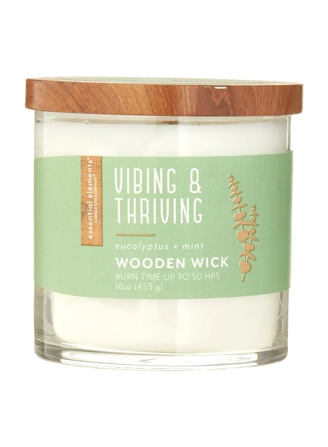 CANDLE-LITE Essential Elements Vibing and Thriving Wooden Wick Scented Jar Candle White 453 g 4550174
