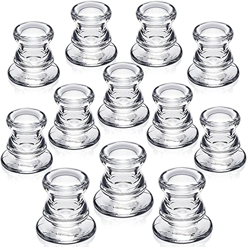 NITIME Candlestick Holders Bulk - 12PCS Taper Candle Holders for Table Centerpiece - Thick Glass Candle Holders for Wedding, Party and Festival Decoration - Image 1