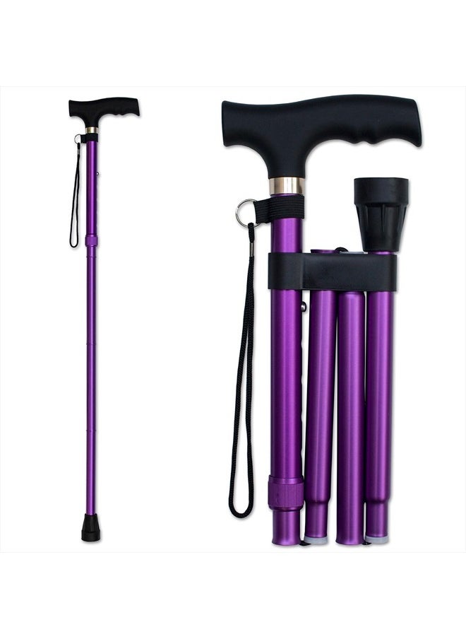 RMS Folding Cane - Foldable, Adjustable, Lightweight Aluminum Offset Walking Cane - Collapsible Walking Stick with Ergonomic Derby Handle - Ideal Daily Living Aid for Limited Mobility (Lavender)  - Image 1