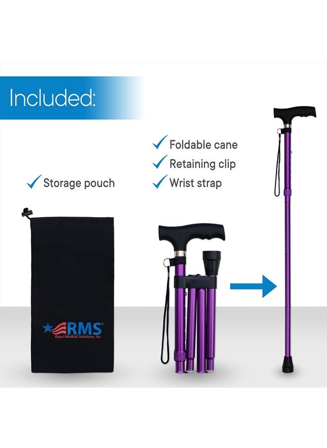RMS Folding Cane - Foldable, Adjustable, Lightweight Aluminum Offset Walking Cane - Collapsible Walking Stick with Ergonomic Derby Handle - Ideal Daily Living Aid for Limited Mobility (Lavender)  - Image 2