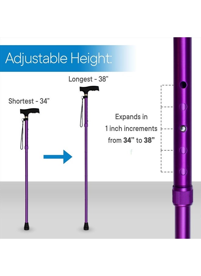 RMS Folding Cane - Foldable, Adjustable, Lightweight Aluminum Offset Walking Cane - Collapsible Walking Stick with Ergonomic Derby Handle - Ideal Daily Living Aid for Limited Mobility (Lavender)  - Image 4
