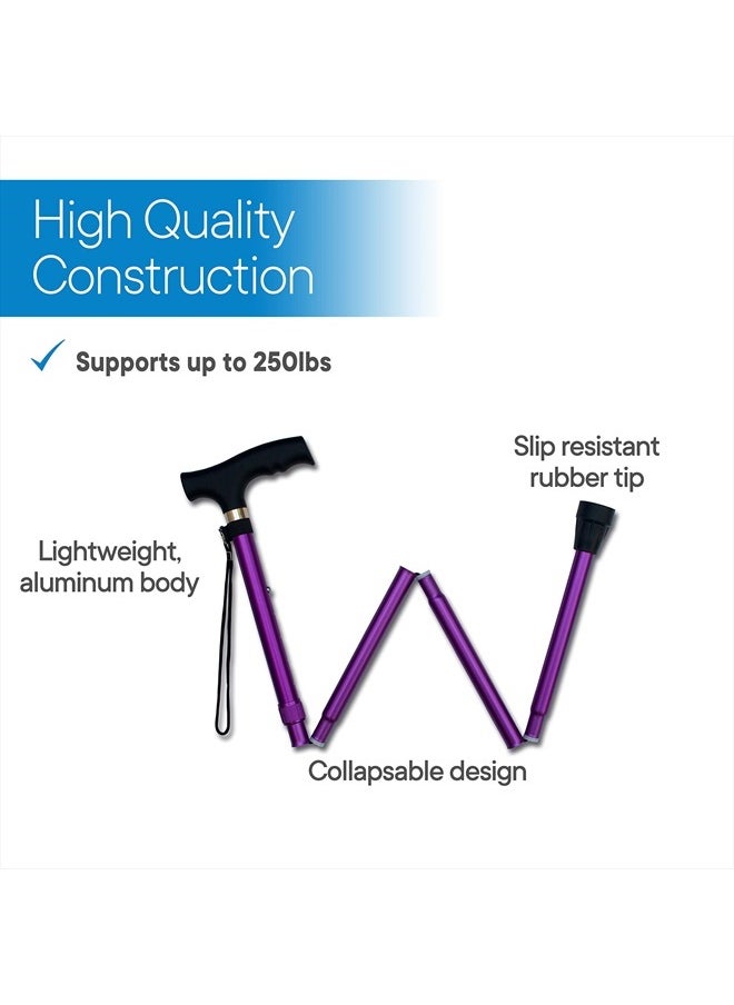 RMS Folding Cane - Foldable, Adjustable, Lightweight Aluminum Offset Walking Cane - Collapsible Walking Stick with Ergonomic Derby Handle - Ideal Daily Living Aid for Limited Mobility (Lavender)  - Image 3