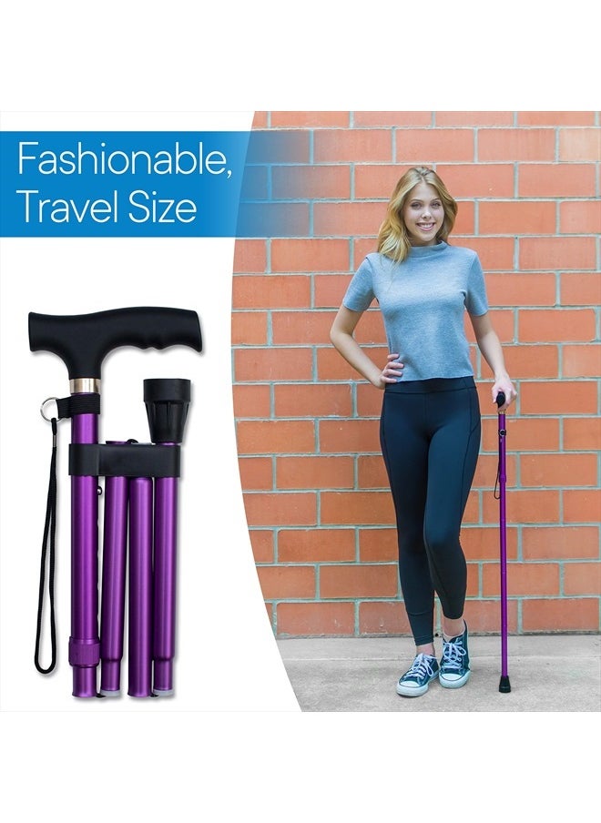 RMS Folding Cane - Foldable, Adjustable, Lightweight Aluminum Offset Walking Cane - Collapsible Walking Stick with Ergonomic Derby Handle - Ideal Daily Living Aid for Limited Mobility (Lavender)  - Image 5