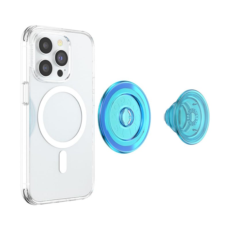 POPSOCKETS مقبض بوب سوكتس لهاتف ماج سيف، حامل مغناطيسي، حامل هاتف، أزرق - أزرق كهربائي شفاف - Image 4