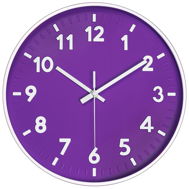 JENLYSTIME 12 Inch 3D Number Modern Wall ClockRound Bright Colorful DialNon Ticking Silent Quartz Battery Operated Wall ClocksEasy to Read Simple Style Decor Clock for BedroomKitchenPurple