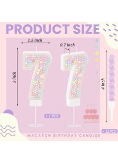 Mtlee MTLEE Number 7 Birthday Candle Macaron Pastel Glitter 3D Number Candle with 12 Pcs Rainbow Spiral Candles in Holders for Girl Boy Cake Topper Wedding Anniversary Sweet Theme Party Decoration  - Image 2
