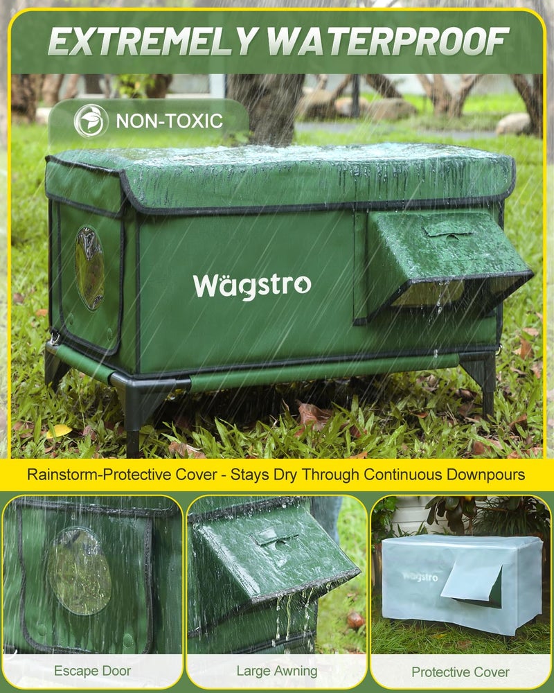 Wagstro Heated Cat House for Outside, Insulated Weatherproof Heated Outdoor Cat House with Waterproof Eaves & Escape Door, Elevated Outdoor Cat Shelter for Feral Stray Cat (Green, 16.5"x12.6"x16.9") - Image 2