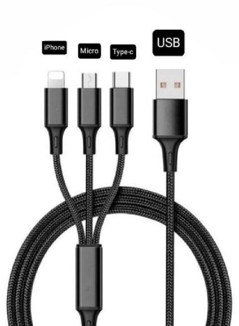 3 in 1 charging cable for all smartphones (Type-C - Micro - iPhone)