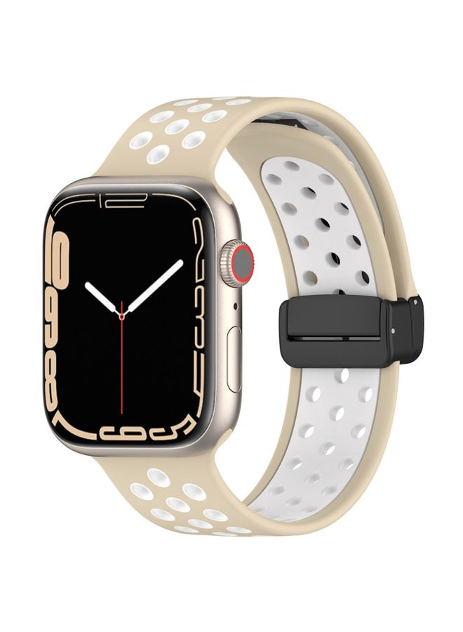 سير بديل لساعات آبل ووتش 6 40 مم مشبك مغناطيسي شريط ساعة سيليكون كاكي أبيض