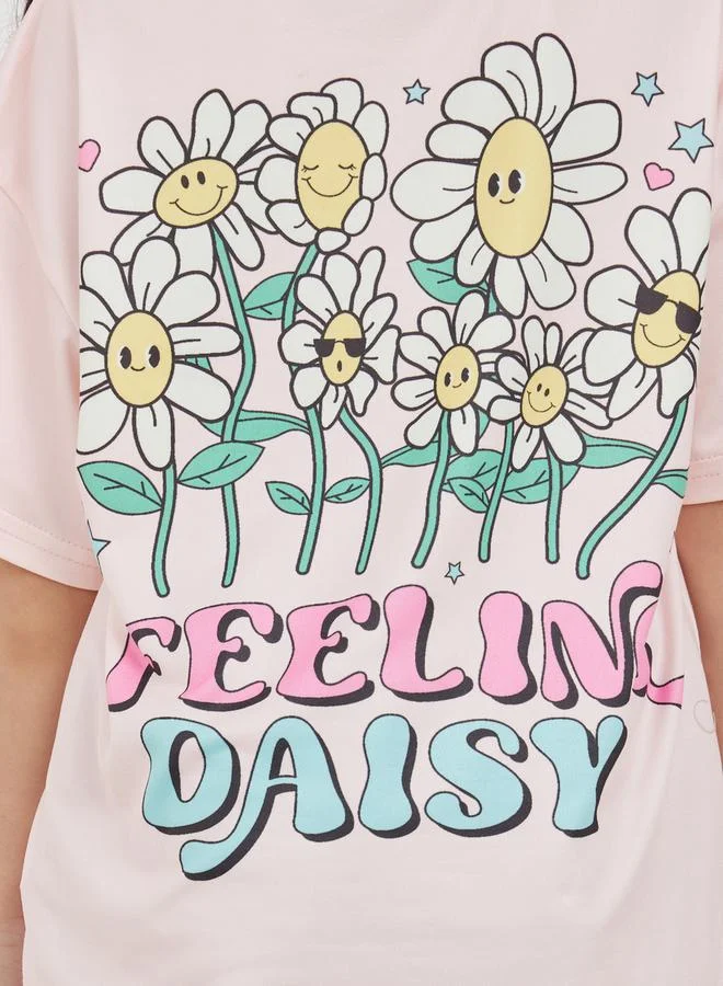 Styli Oversized Printed Back Round Neck T-Shirt