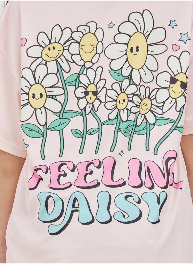 Oversized Printed Back Round Neck T-Shirt