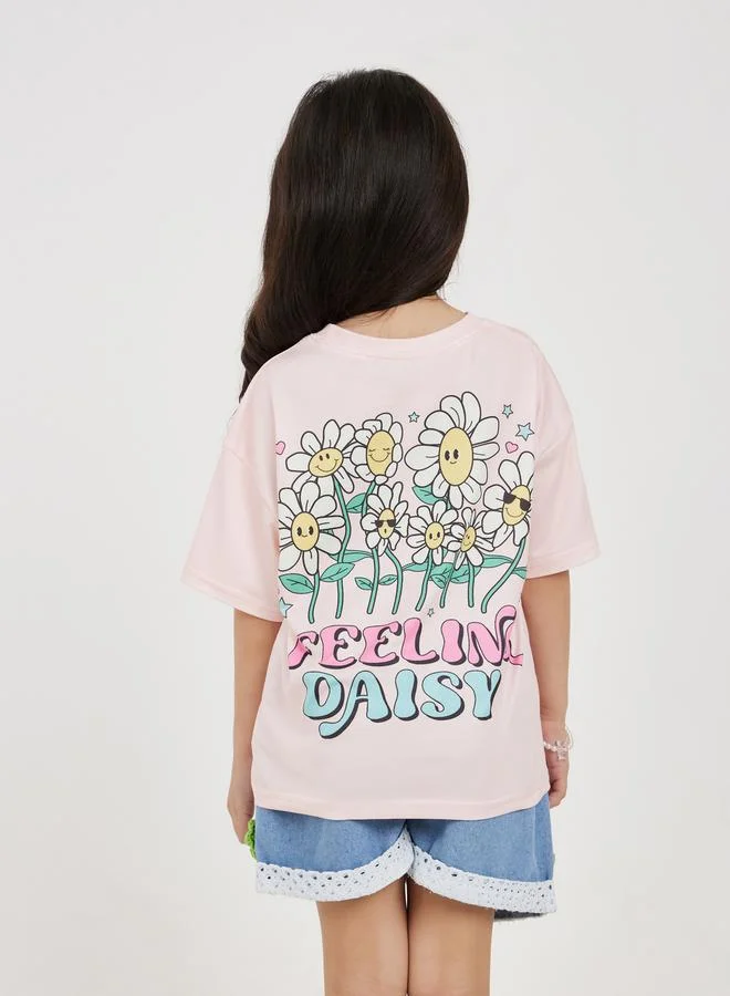 Styli Oversized Printed Back Round Neck T-Shirt
