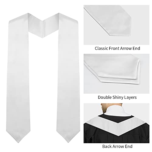 QEYMN Graduation Stole,Plain Graduation Sash,Graduation Stole Class of 2024 for Unisex Adults,Graduation Stole Sash for Academic and Choral 70" White Color - Image 3