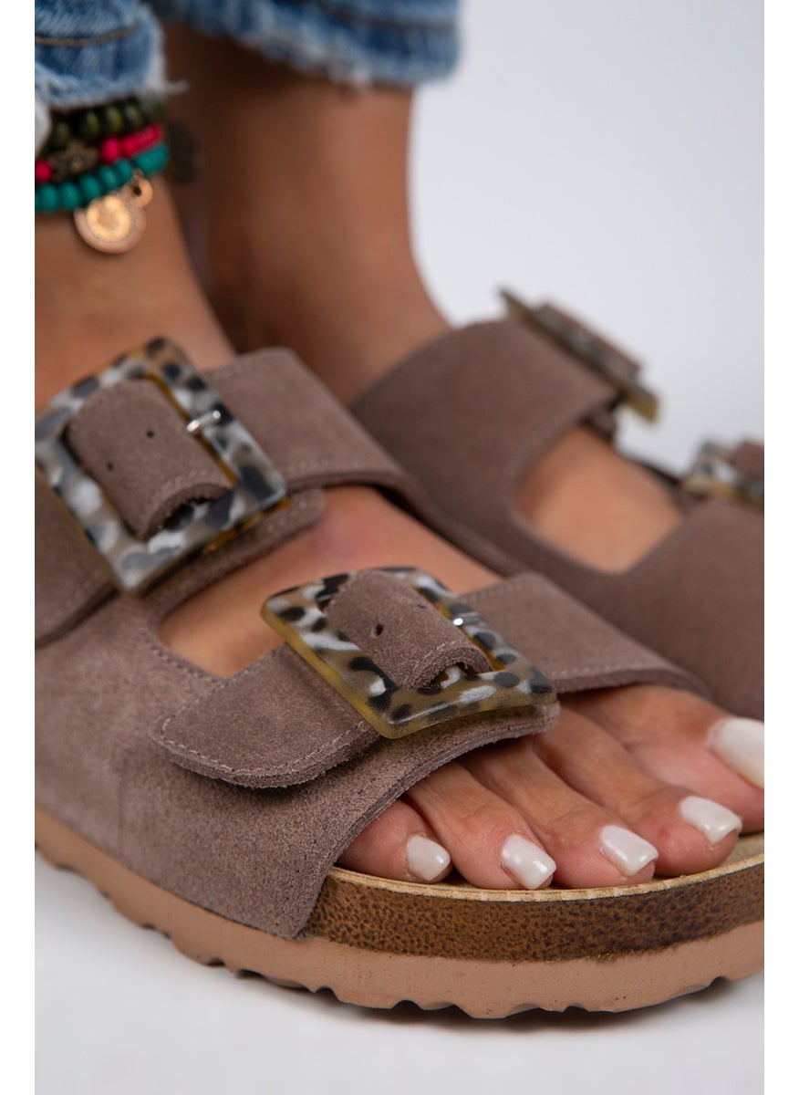 Manijero Alona Women's Genuine Leather Double Buckle Mink Slippers  - Image 2