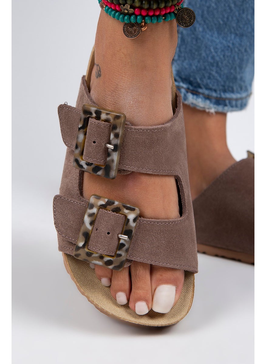 Manijero Alona Women's Genuine Leather Double Buckle Mink Slippers  - Image 3