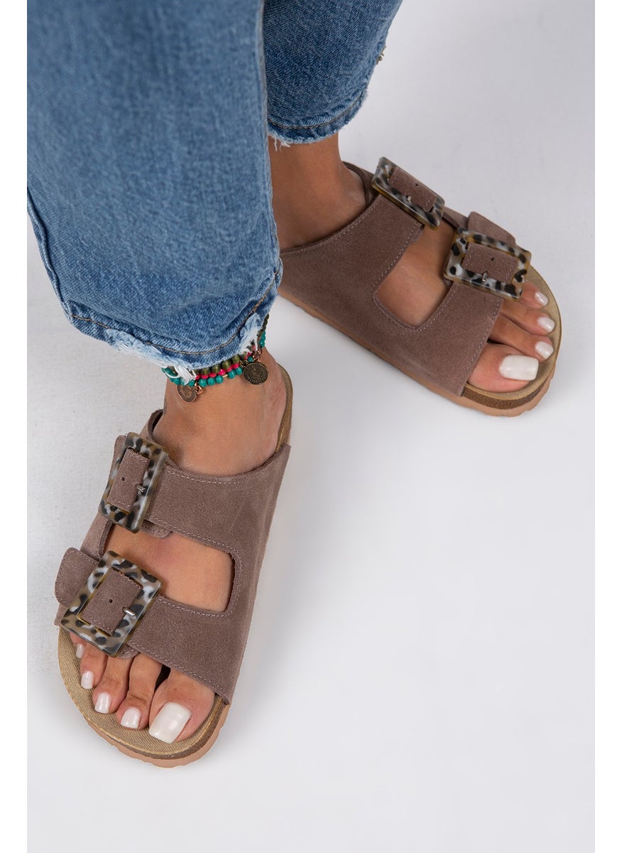 Manijero Alona Women's Genuine Leather Double Buckle Mink Slippers  - Image 4