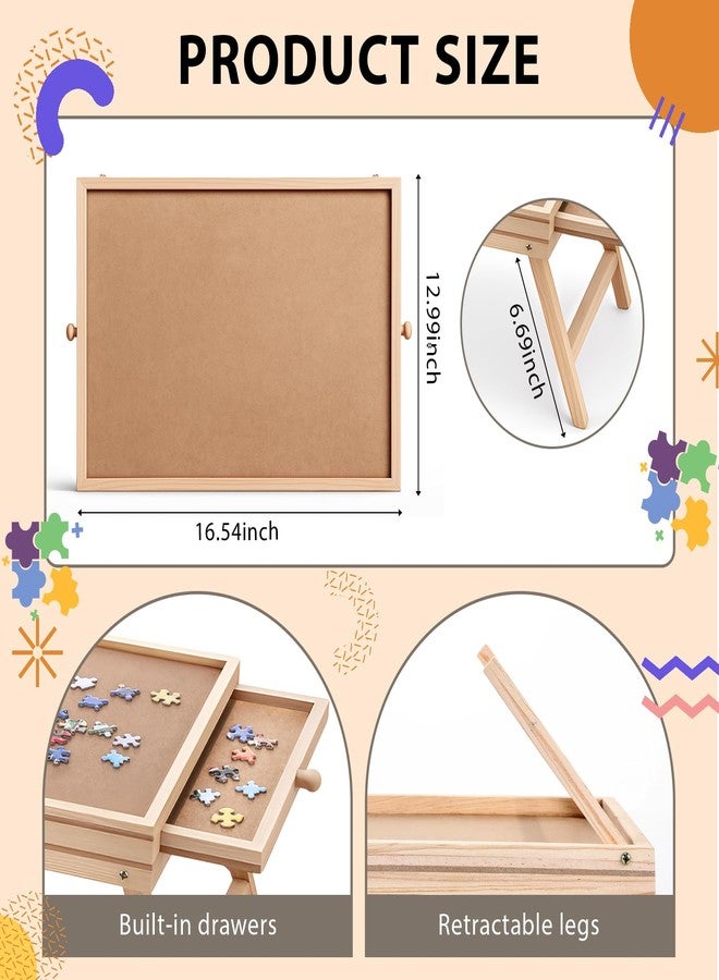 لوحة ألغاز صغيرة من برايت رو مع أرجل، مقاس 16.5 × 13 بوصة، طاولة ألغاز محمولة مع درجين، لوحة ألعاب ألغاز خشبية مناسبة للاستخدام الشخصي - Image 2