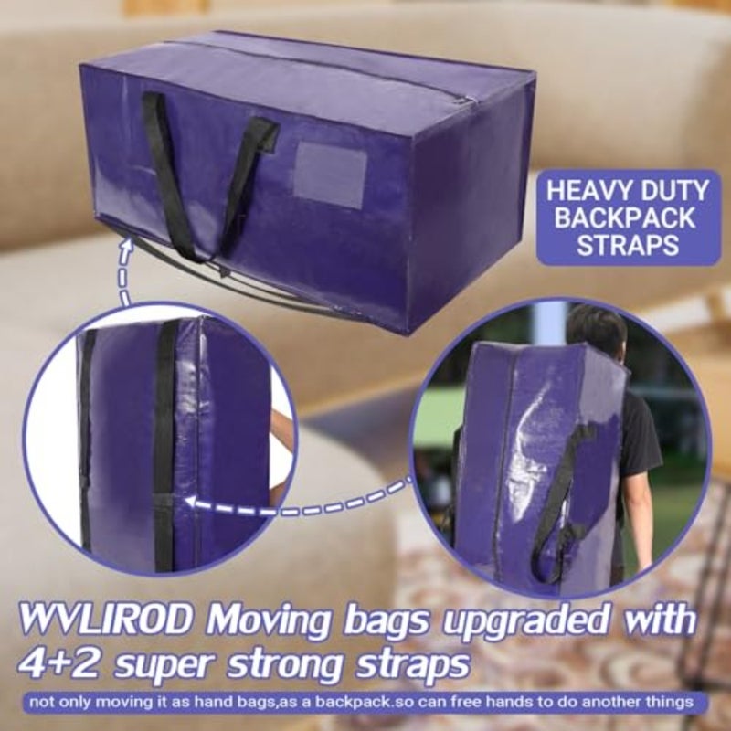 Heavy Duty Moving Bags, 6 Pack Extra Large Organizer Storage Pockets With Backpack Straps Strong Handles and Zippers, Clothes Packing Reusable Foldable Pouches - Image 4