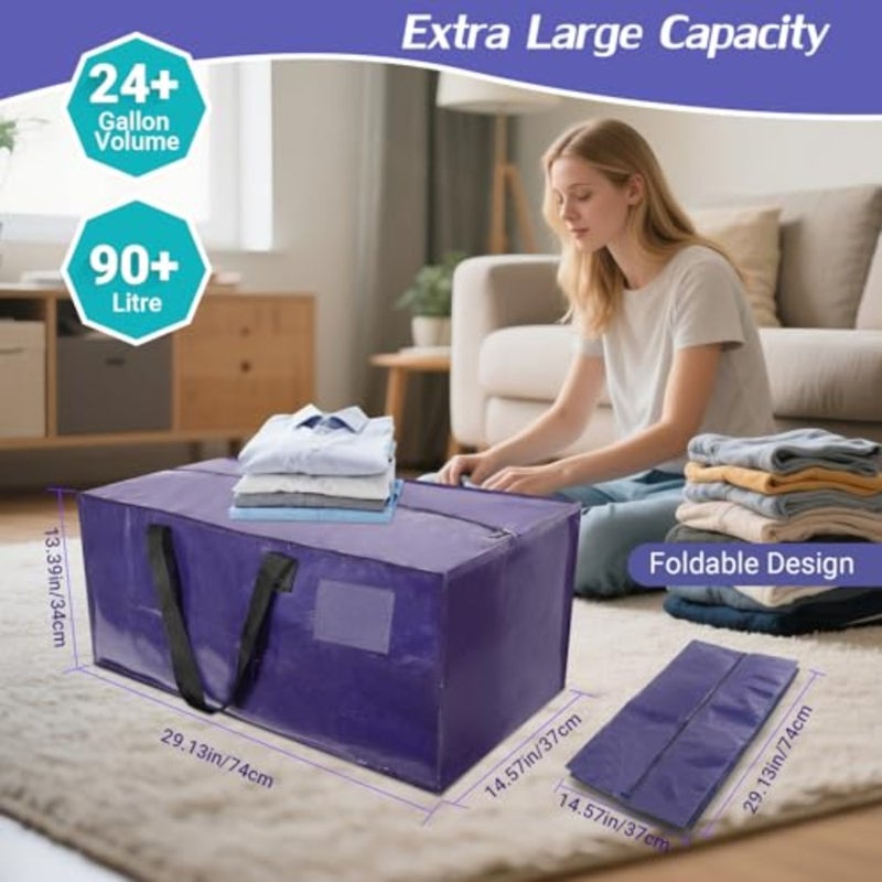 Heavy Duty Moving Bags, 6 Pack Extra Large Organizer Storage Pockets With Backpack Straps Strong Handles and Zippers, Clothes Packing Reusable Foldable Pouches - Image 2