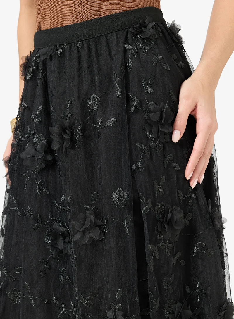 Ginger 3D Floral Embellished Pleated Tulle Skirt