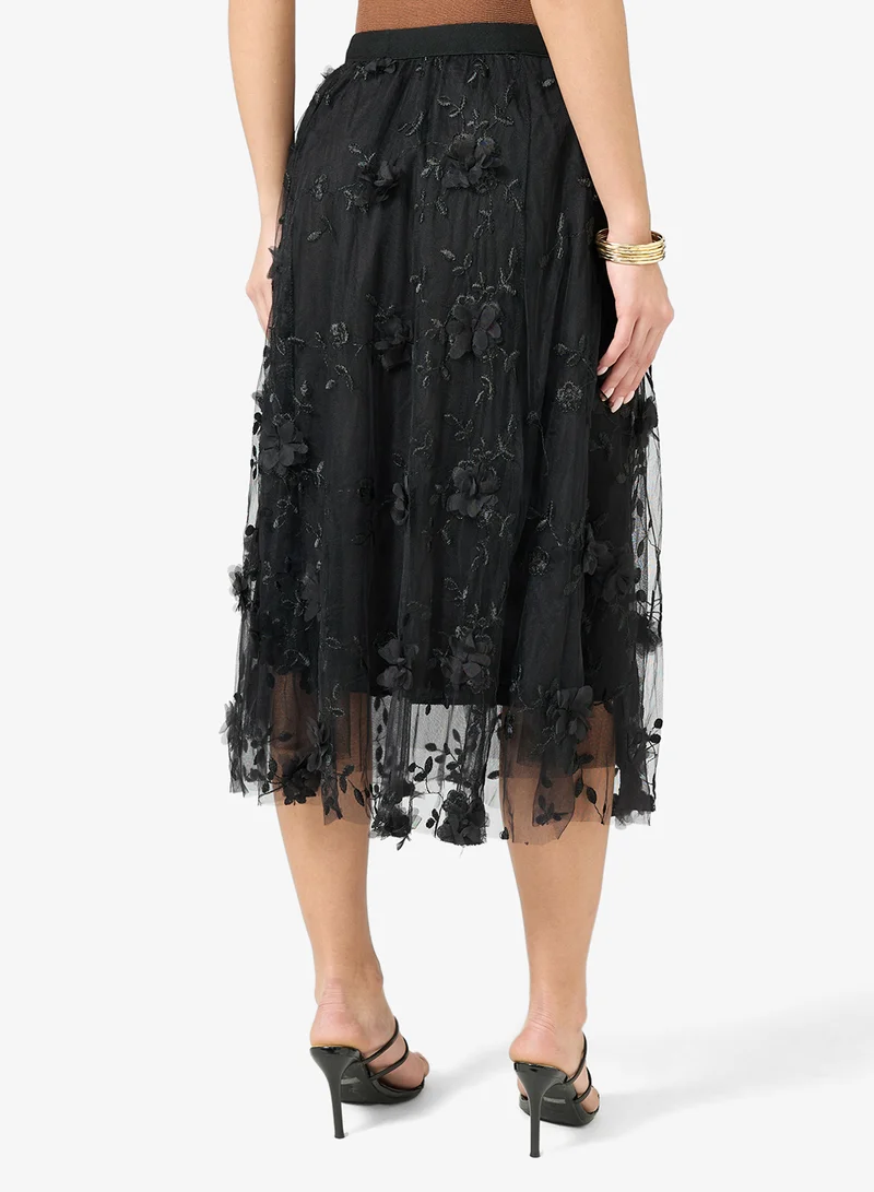 Ginger 3D Floral Embellished Pleated Tulle Skirt