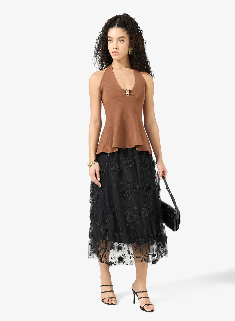 Ginger 3D Floral Embellished Pleated Tulle Skirt