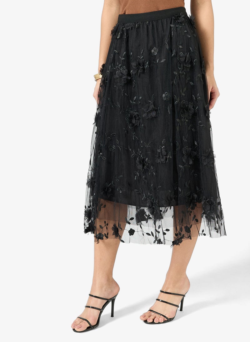 جينجر تنورة تول مطرزة بالزهور ثلاثية الأبعاد ومكشكشة - Image 1