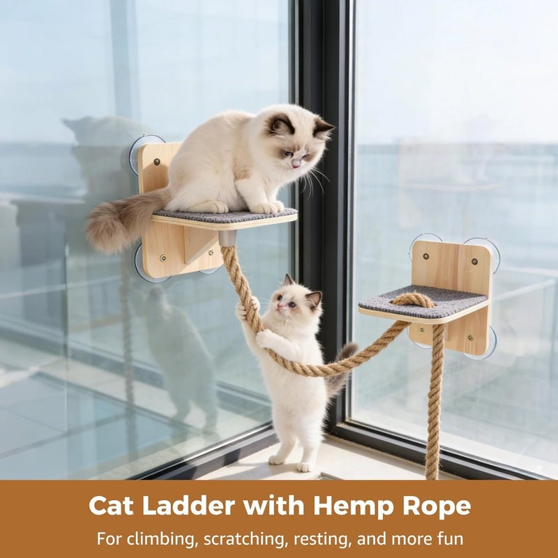 Cat Scratcher Post with 7.5 Ft Hemp Rope, 8.7X7.3X7.3 in Cat Ladder, Suction Cup Cat Bed, Space Saving Cat Climbing Wall for Play and Rest - Image 4