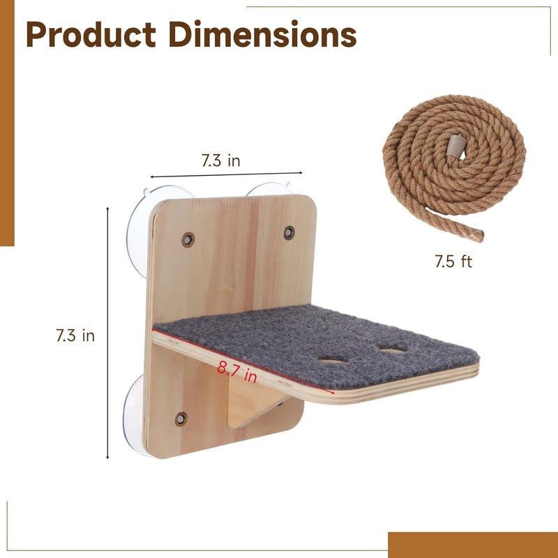 Cat Scratcher Post with 7.5 Ft Hemp Rope, 8.7X7.3X7.3 in Cat Ladder, Suction Cup Cat Bed, Space Saving Cat Climbing Wall for Play and Rest - Image 2