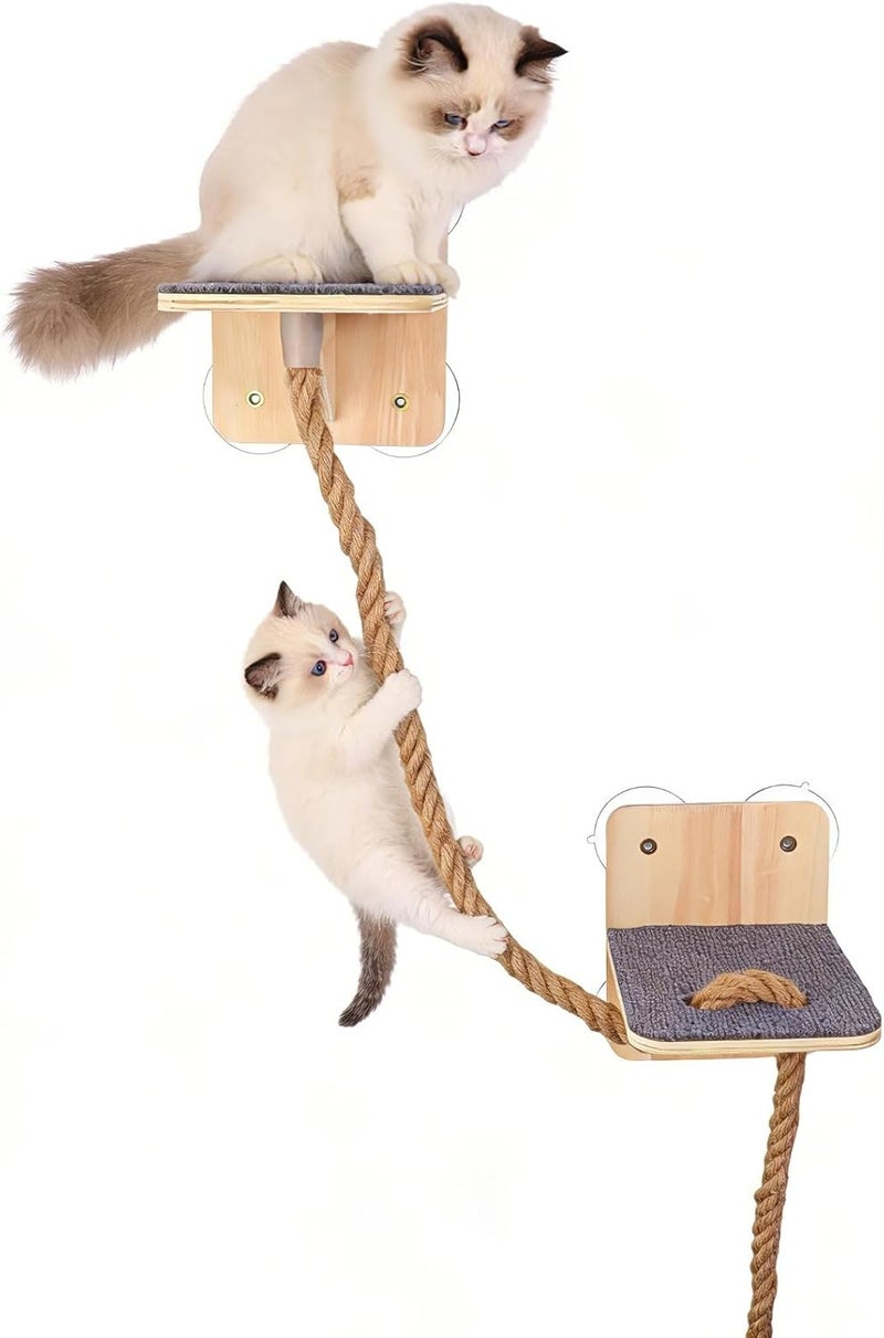 Cat Scratcher Post with 7.5 Ft Hemp Rope, 8.7X7.3X7.3 in Cat Ladder, Suction Cup Cat Bed, Space Saving Cat Climbing Wall for Play and Rest - Image 1