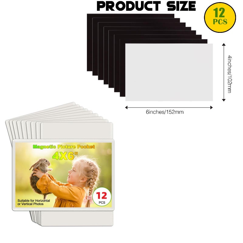 CHUNNIAO 24 Pack Picture Magnets for Refrigerator,More Solution Display Your Photos-12 Pieces Picture Fridge Frames and 12 Pieces Adhesive Magnetic Sheet - Image 2