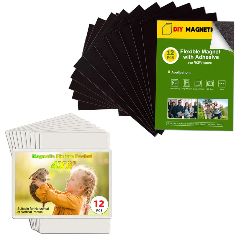 CHUNNIAO 24 Pack Picture Magnets for Refrigerator,More Solution Display Your Photos-12 Pieces Picture Fridge Frames and 12 Pieces Adhesive Magnetic Sheet - Image 1