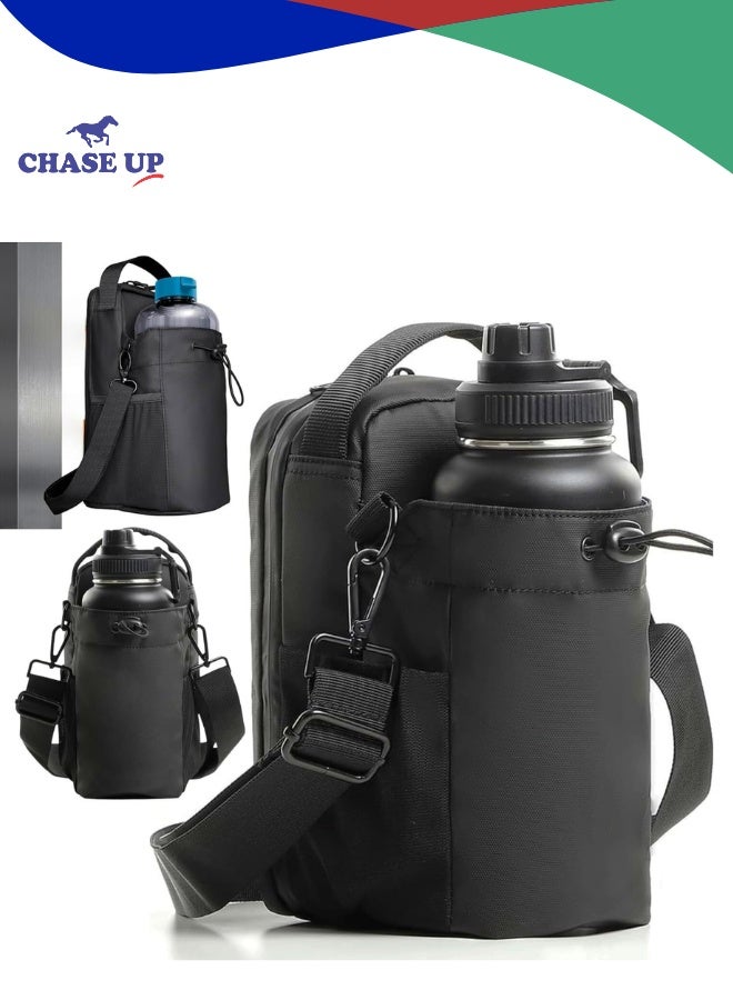 Chase Up Magnetic Gym Bag For Water Bottle Holder, Pouch Sleeve With Phone Pocket Silicone Towel Buckle And Sling Sport Bag Travel Work Cycling For Men Women Gym Accessories Organizer, Gym Gifts (Black) - Image 1