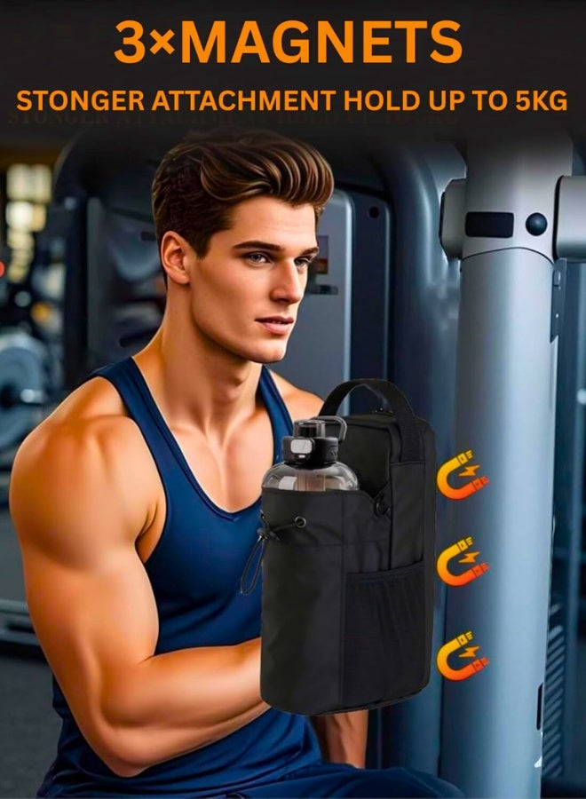 Chase Up Magnetic Gym Bag For Water Bottle Holder, Pouch Sleeve With Phone Pocket Silicone Towel Buckle And Sling Sport Bag Travel Work Cycling For Men Women Gym Accessories Organizer, Gym Gifts (Black) - Image 3