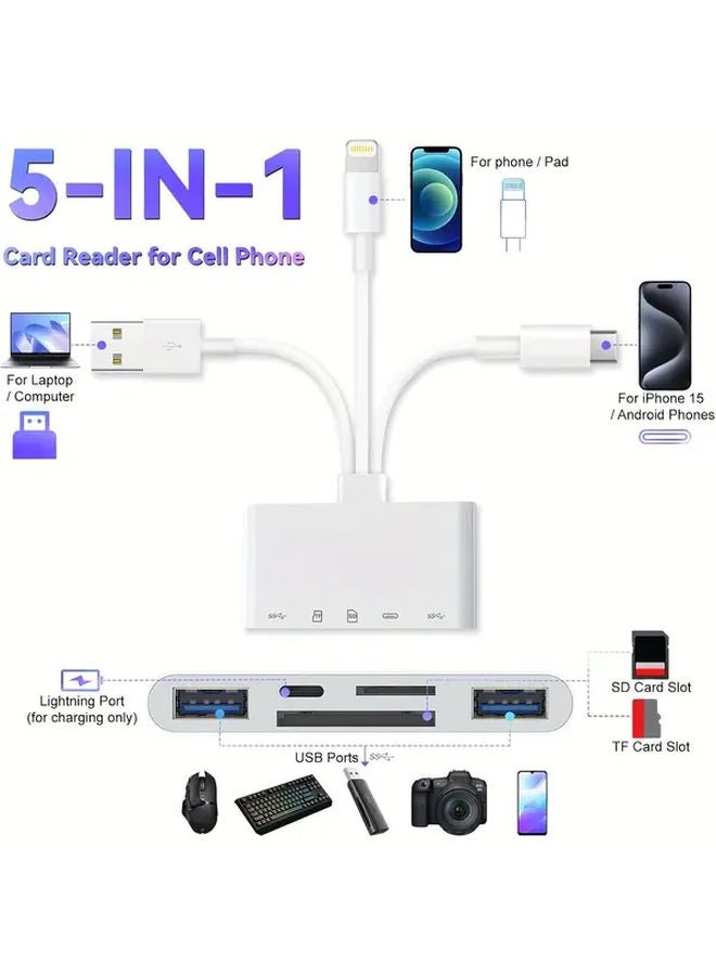 5 في 1 محول USB C OTG قارئ بطاقة SD Micro SD مع شحن سريع - Image 3