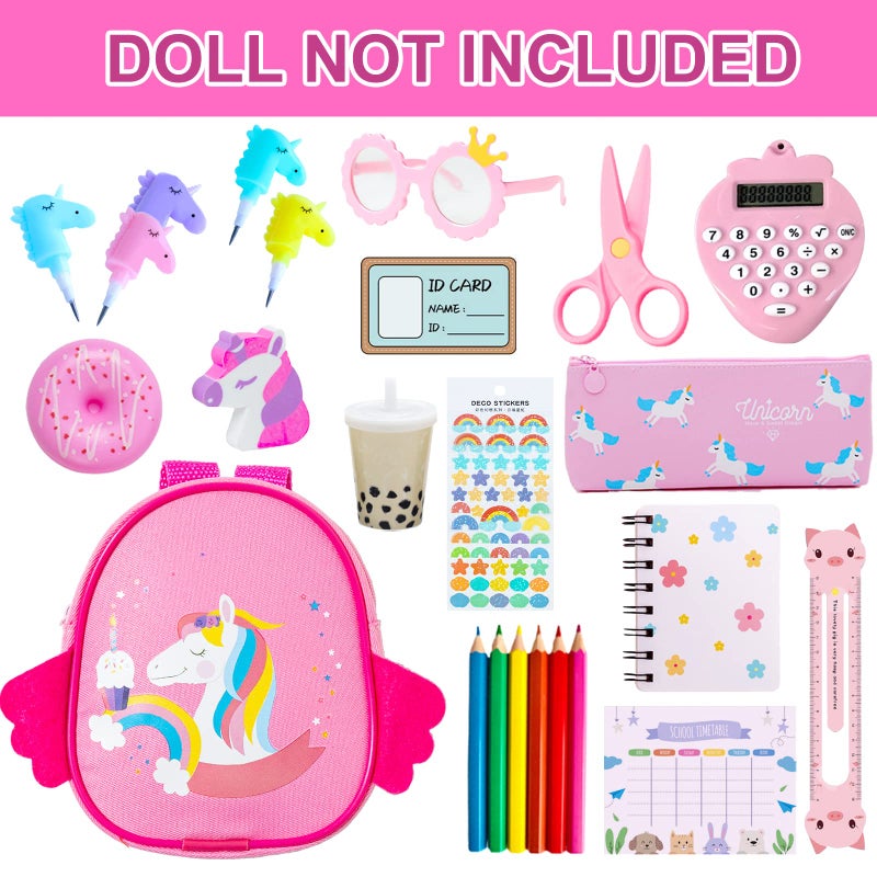BDDOLL Doll Clothes and Accessories School Supplies Playset for 18 Inch Girl Doll with Doll Clothes,School Bags, Student Cards, Glasses, Pencils, calculators, Scissors, notebooks, etc - Image 2