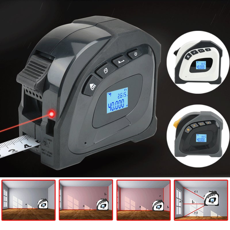 مقياس مسافة مزدوج الاستخدام (2 في 1) مع شريط قياس 5 أمتار وشاشة LCD مصممة مع إضاءة خلفية - جهاز قياس للمباني ومعدات مسح مساحات وتخزينات - Image 5