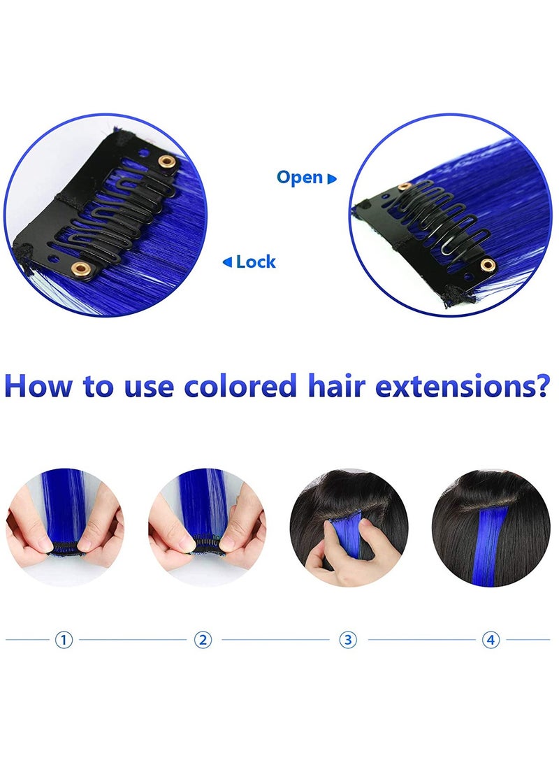 Arabest 22 inch Colored Hair Extensions, Multi-colors Party Highlights Clip in Synthetic Hair Extensions (10 PCS Blue) - Image 3