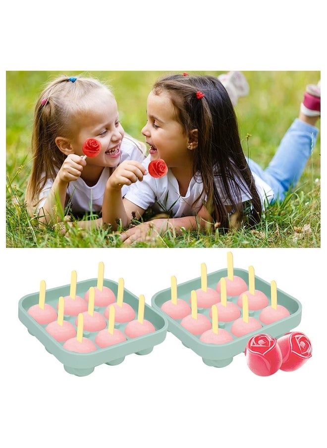 Generic - 9 Hole Silicone Rose Ice Cube Mold, Ice Ball Maker with Lid, Silicone Sphere Ice Cube Tray Sphere Ice Cube Mold Silicone Ice Ball Maker Ice Cube Container for Cooling Whiskey c o c ktail Juice, Green - Image 1